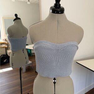 Free People Blue Gray Strapless Knit Top S